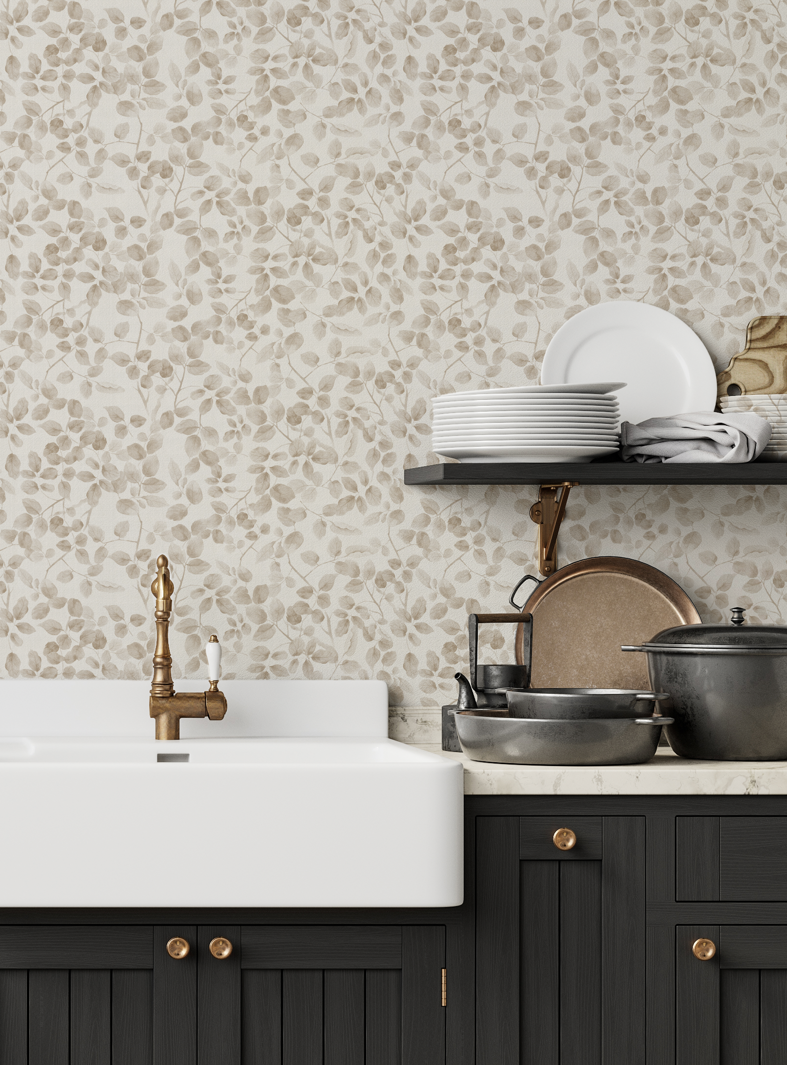 Leafy Country Foliage in Light Brown Wallpaper