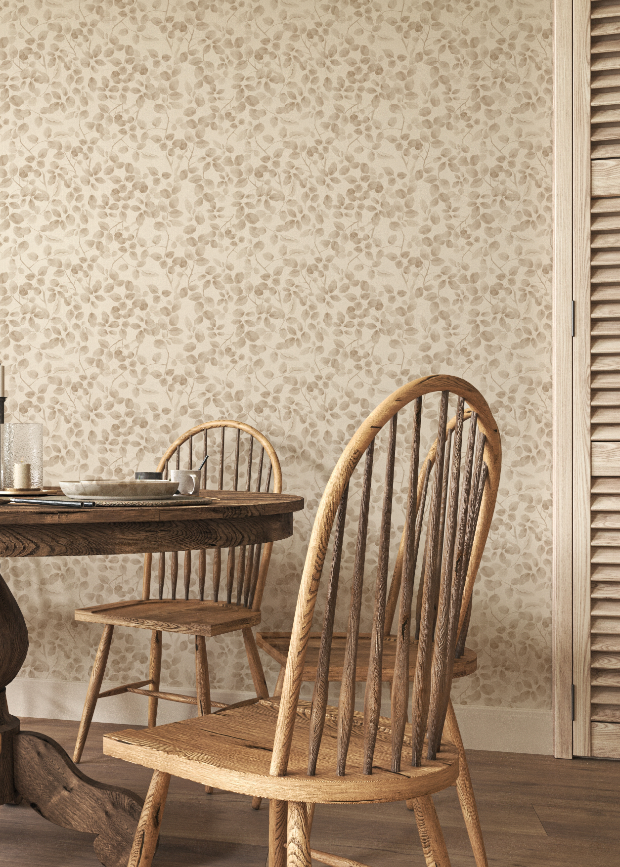 Leafy Country Foliage in Light Brown Wallpaper