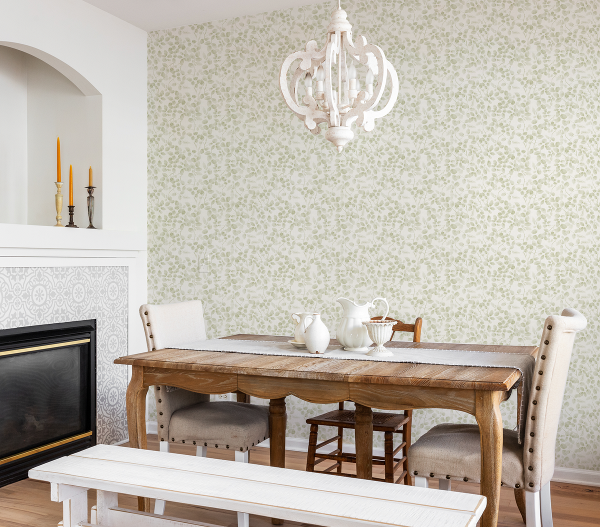 Leafy Country Foliage in Sage Green Wallpaper from Olive et Oriel where you can shop wallpaper and artworks online