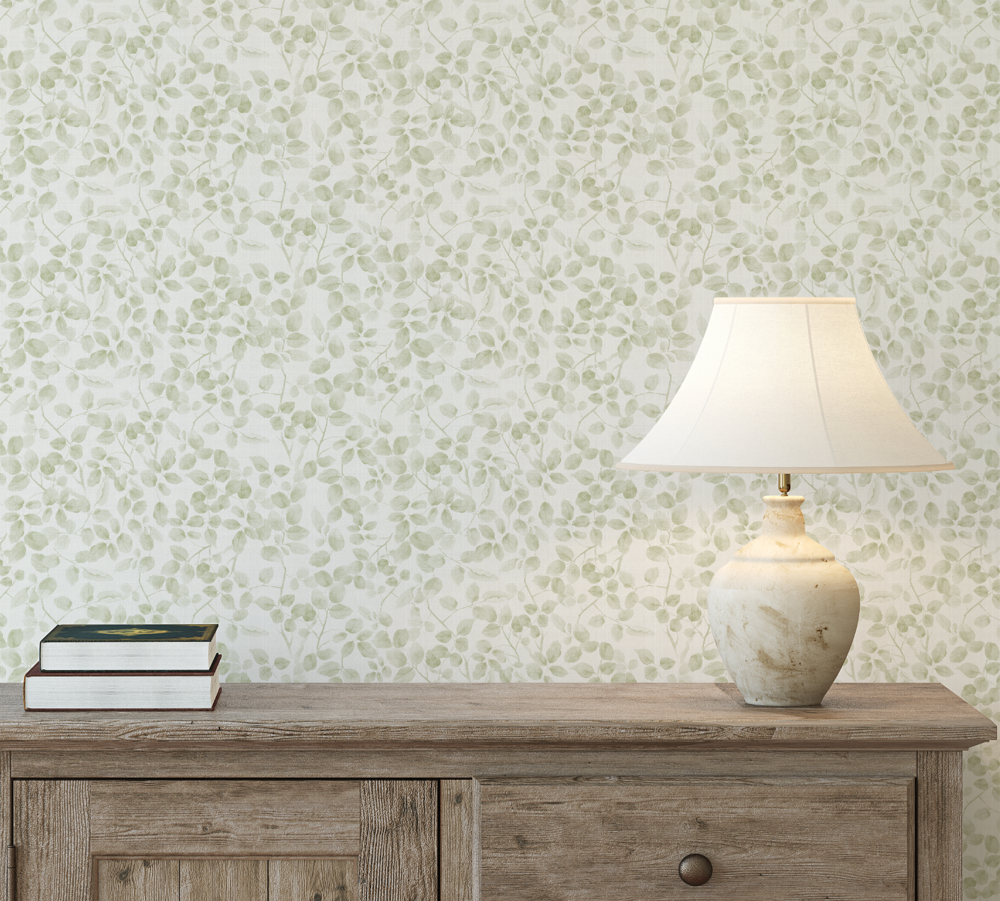 Leafy Country Foliage in Sage Green Wallpaper