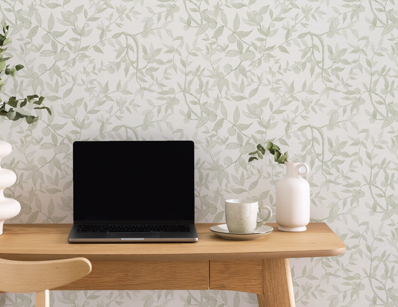 Citrus Tree Luxe in Sage Green Wallpaper from Olive et Oriel where you can shop wallpaper and artworks online