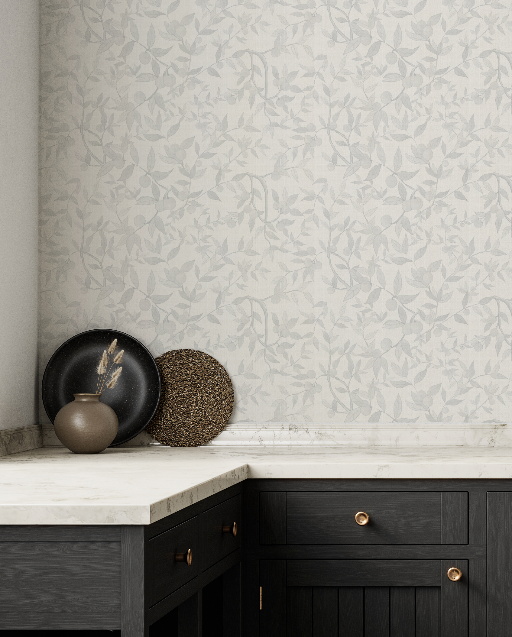 Citrus Tree Luxe in Soft Grey Wallpaper