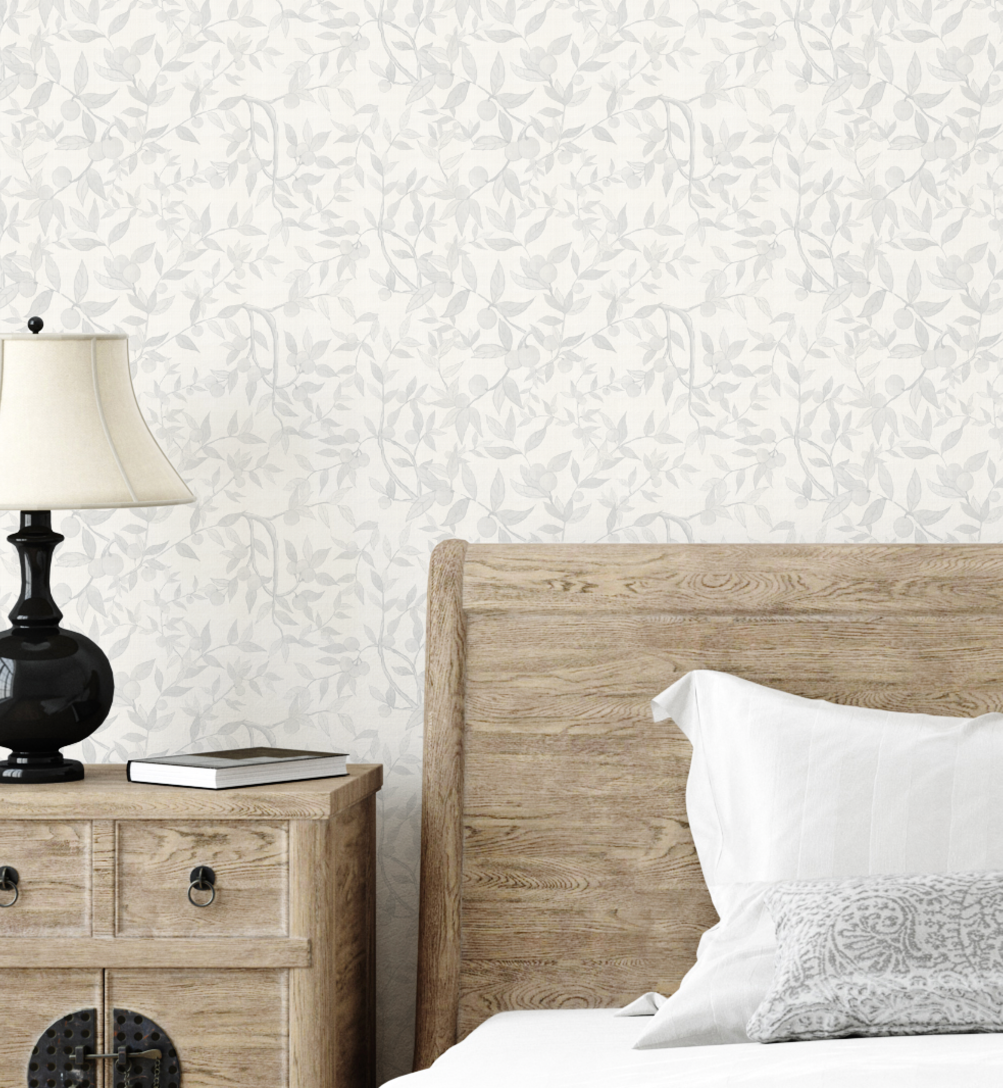 Citrus Tree Luxe in Soft Grey Wallpaper