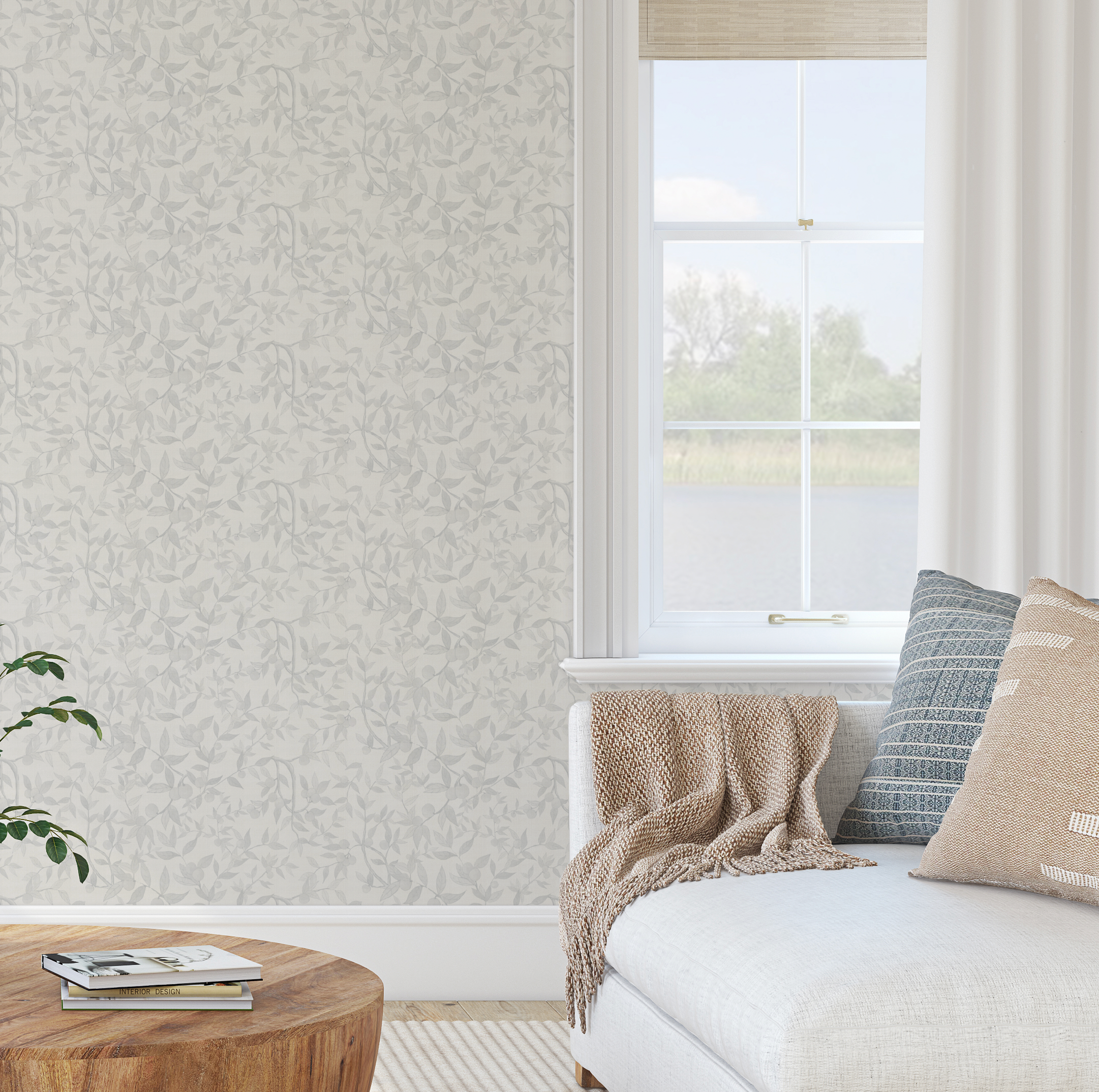 Citrus Tree Luxe in Soft Grey Wallpaper