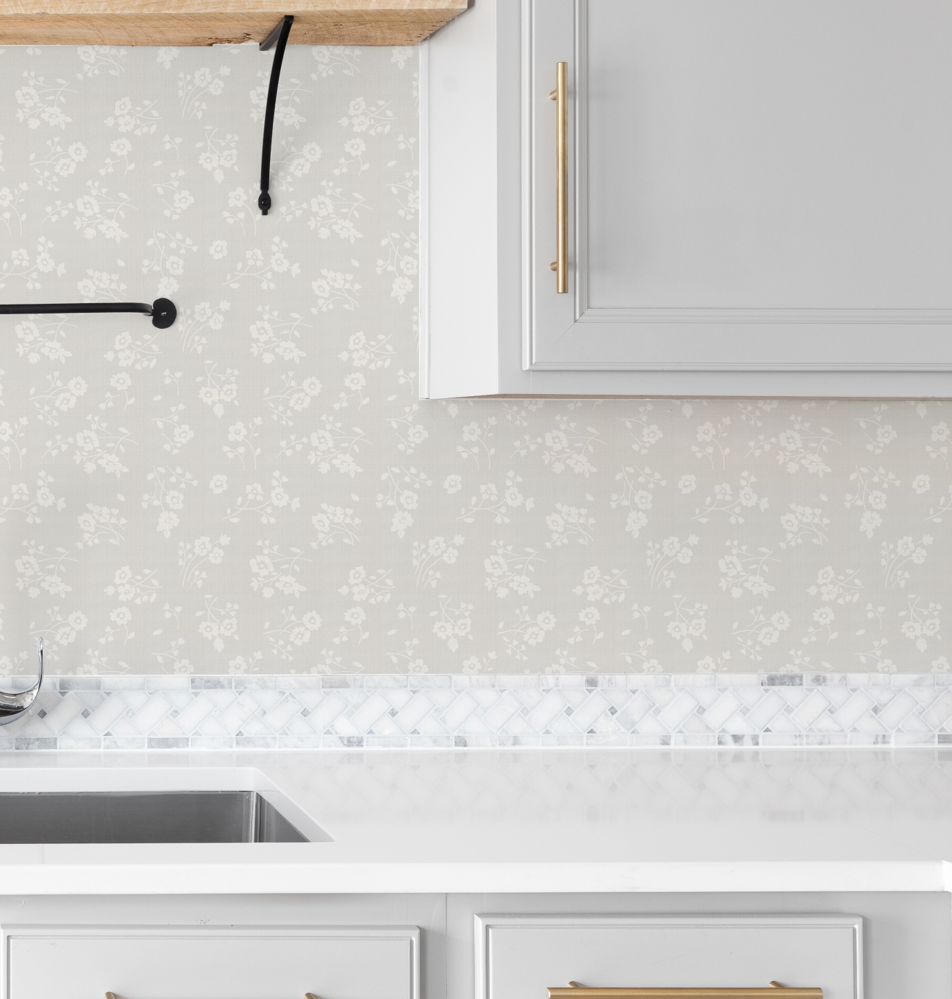 Falling Posies in Soft Grey Wallpaper