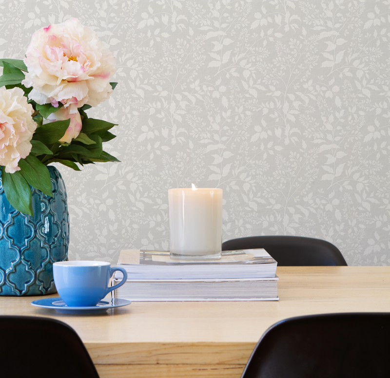 Luxe Country Foliage in Soft Grey Wallpaper from Olive et Oriel where you can shop wallpaper and artworks online