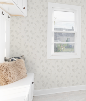 Homestead Luxe in Soft Grey Wallpaper from Olive et Oriel where you can shop wallpaper and artworks online
