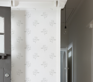 Homestead Flower Drop in Soft Grey Wallpaper from Olive et Oriel where you can shop wallpaper and artworks online