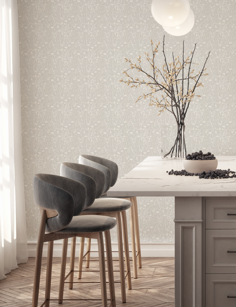 Meadow Floral in Soft Grey Wallpaper