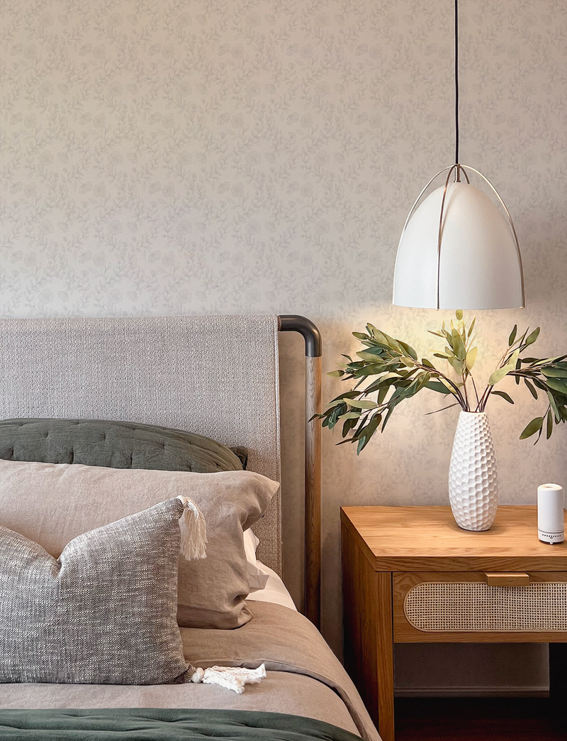 Country Floral Climber in Soft Grey Wallpaper from Olive et Oriel where you can shop wallpaper and artworks online