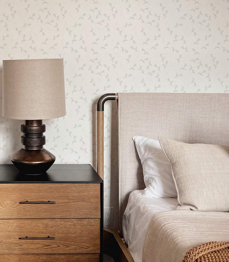 Wild Stems in Soft Grey Wallpaper from Olive et Oriel where you can shop wallpaper and artworks online