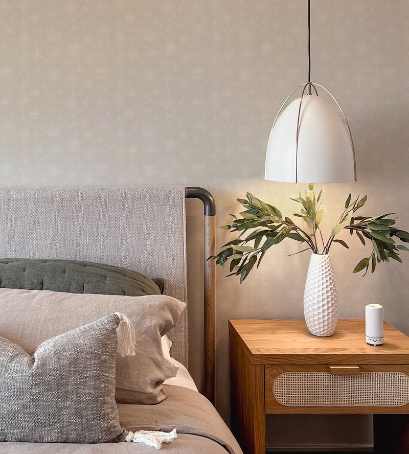 Dandelion's In The Wind in Soft Grey Wallpaper from Olive et Oriel where you can shop wallpaper and artworks online