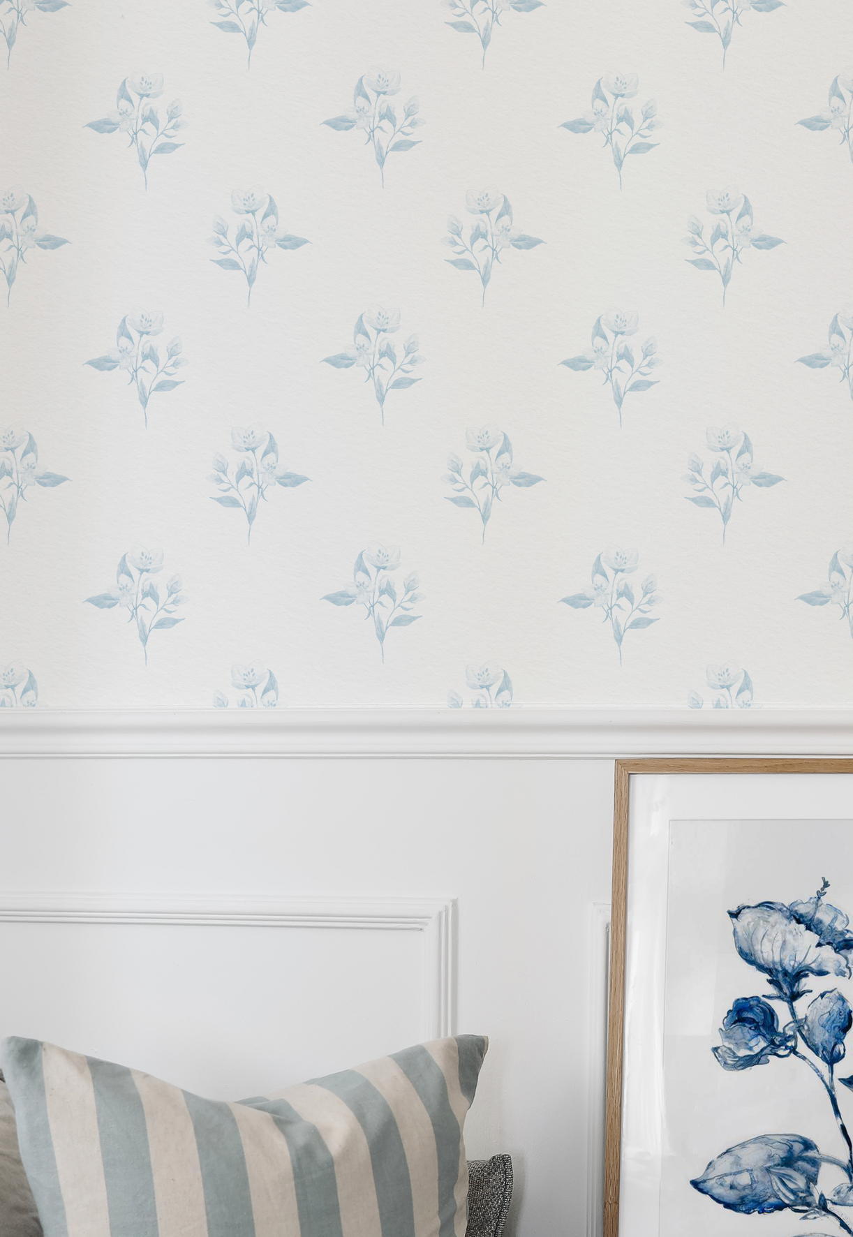 Homestead Flower Drop in Blue & White Wallpaper