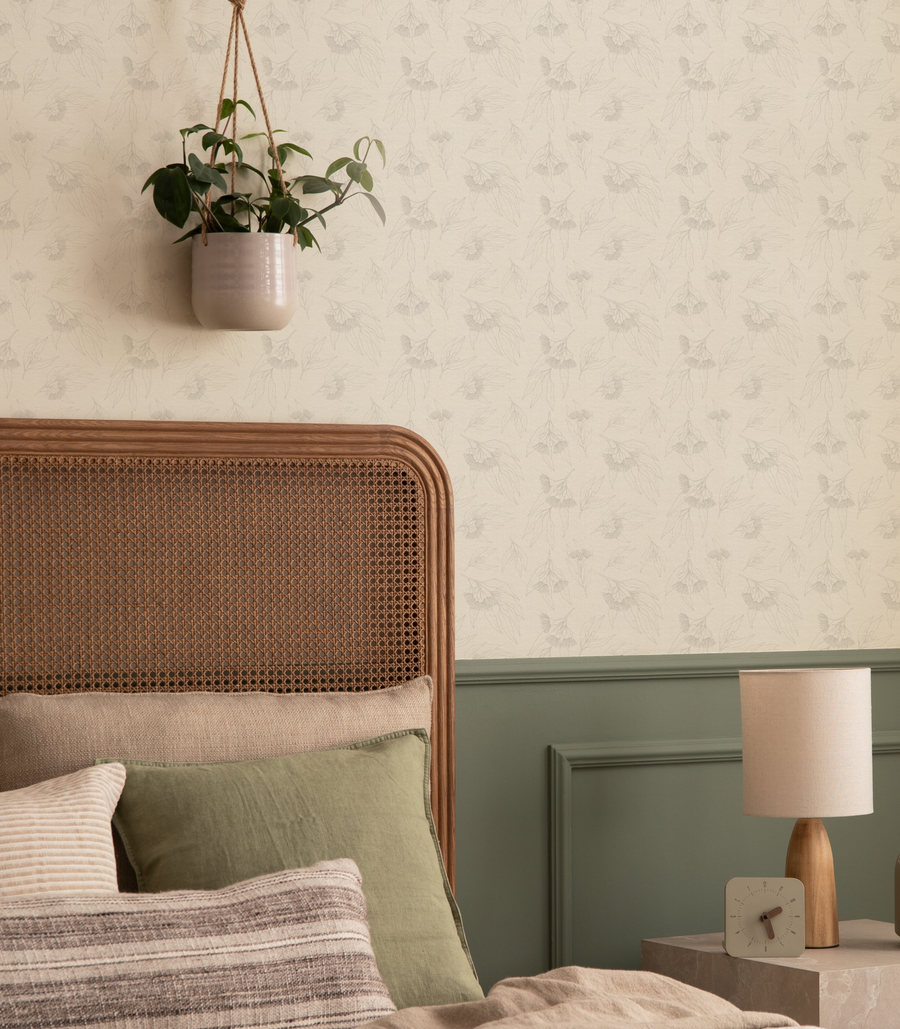 Eucalyptus Sketched in Soft Grey Wallpaper from Olive et Oriel where you can shop wallpaper and artworks online