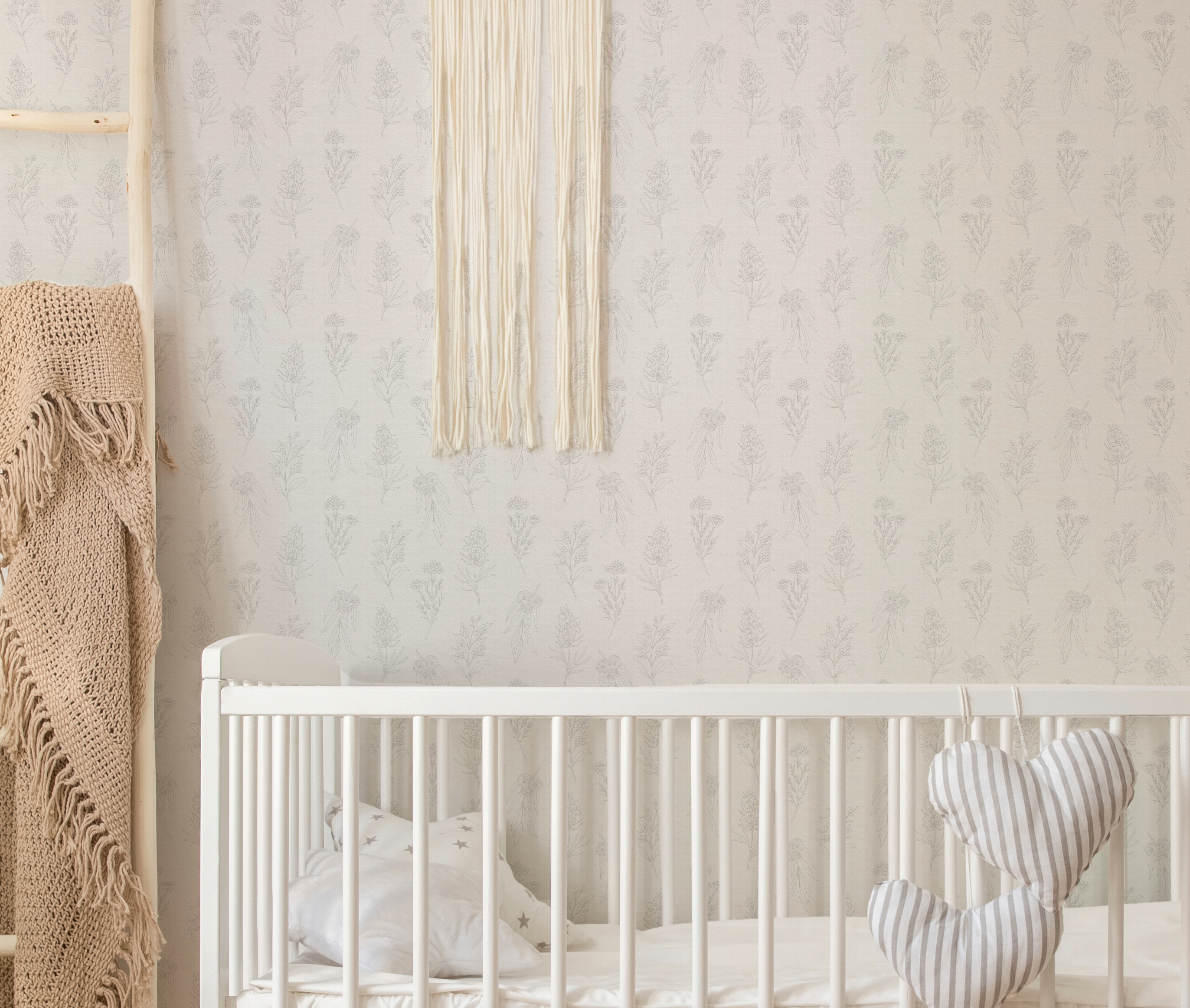 Native Wildflowers in Soft Grey Wallpaper