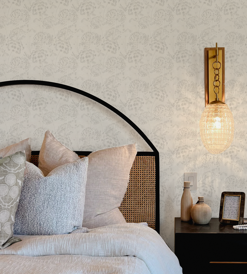 Dandelions in Bloom in Soft Grey Wallpaper from Olive et Oriel where you can shop wallpaper and artworks online