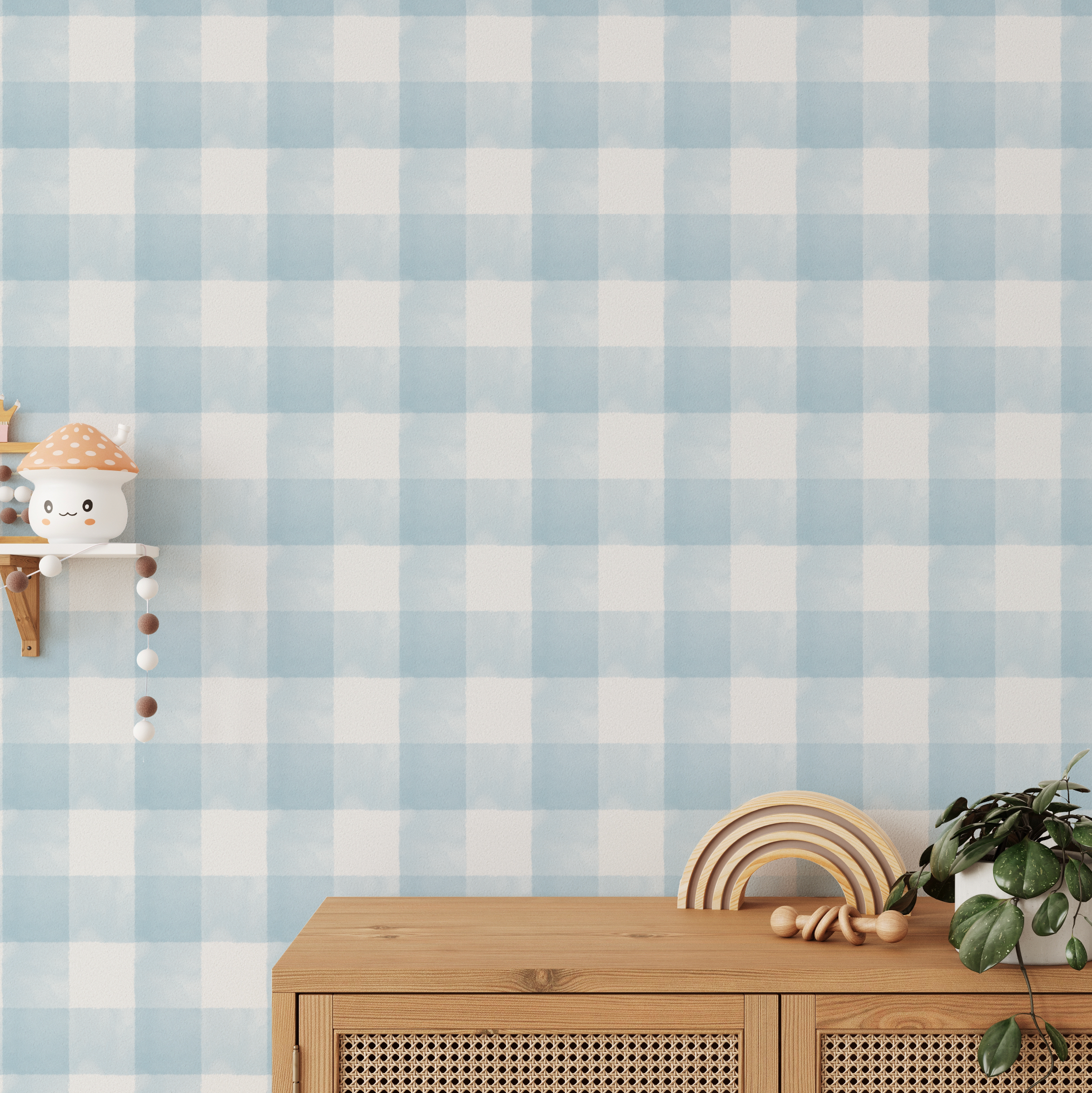 Watercolour Gingham in Light Blue Wallpaper