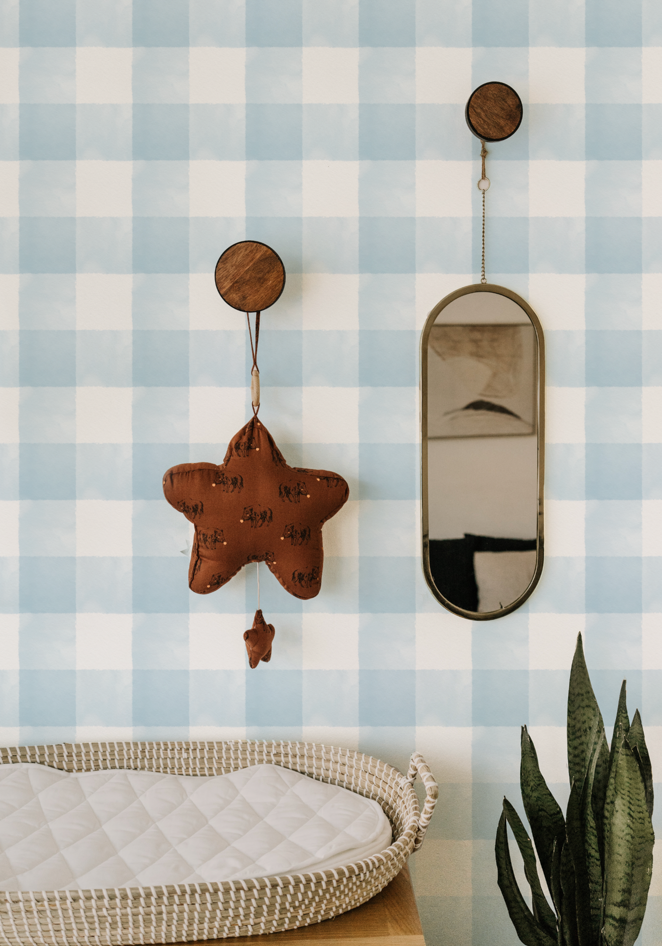 Watercolour Gingham in Light Blue Wallpaper