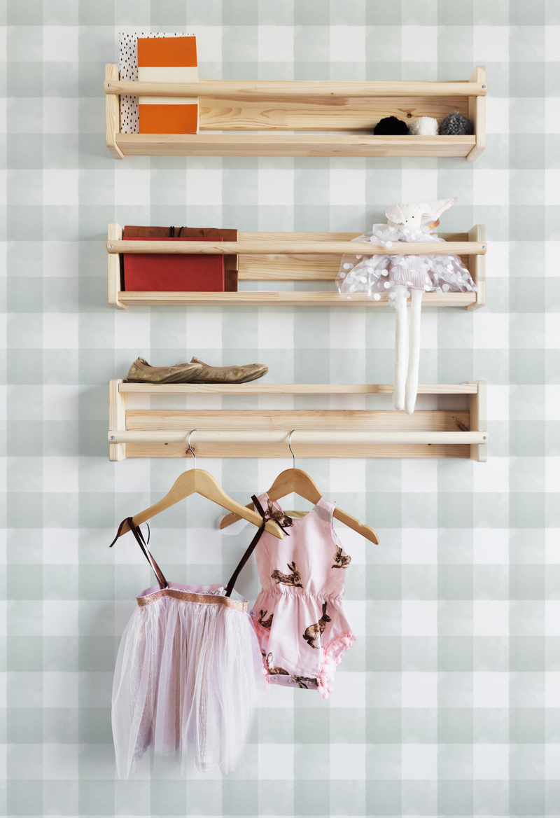 Watercolour Gingham in Sage Green Wallpaper from Olive et Oriel where you can shop wallpaper and artworks online