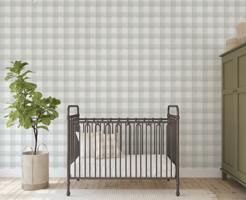 Watercolour Gingham Sage Green Wallpaper Removable Peel & Stick Online ...
