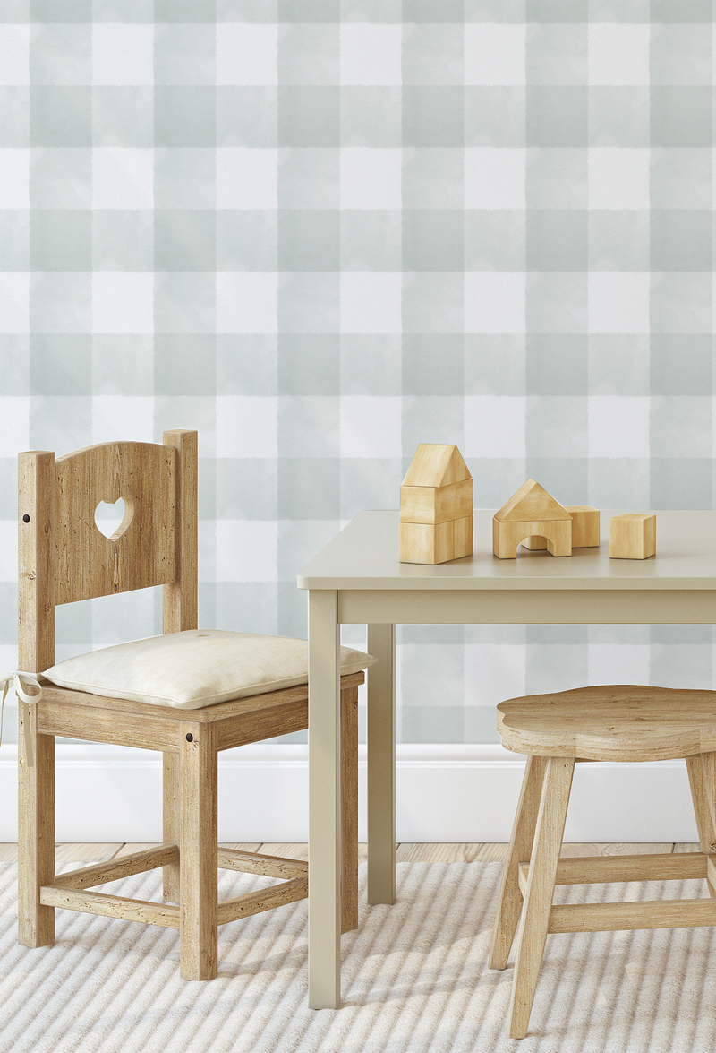 Watercolour Gingham Sage Green Wallpaper Removable Peel & Stick Online ...
