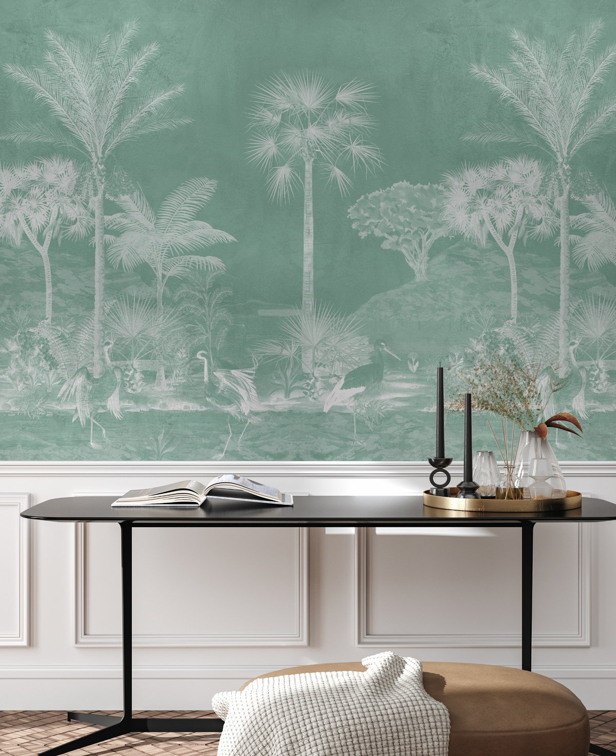 Vintage Chinoiserie Luxe in Tropical Green Wallpaper chinoiserie wallpaper — Olive et Oriel