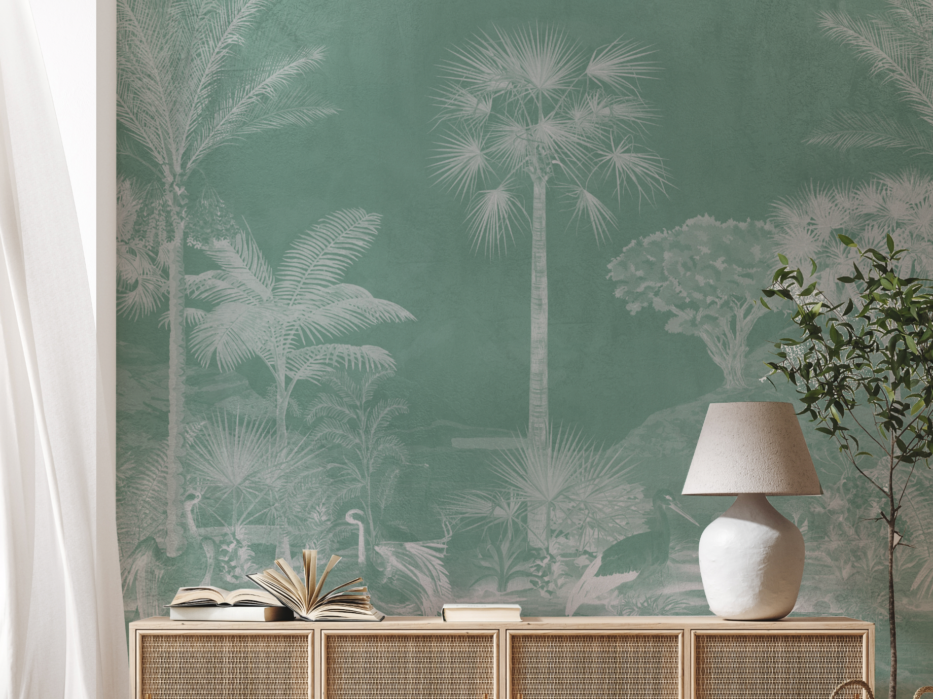 Vintage Chinoiserie Luxe in Tropical Green Wallpaper