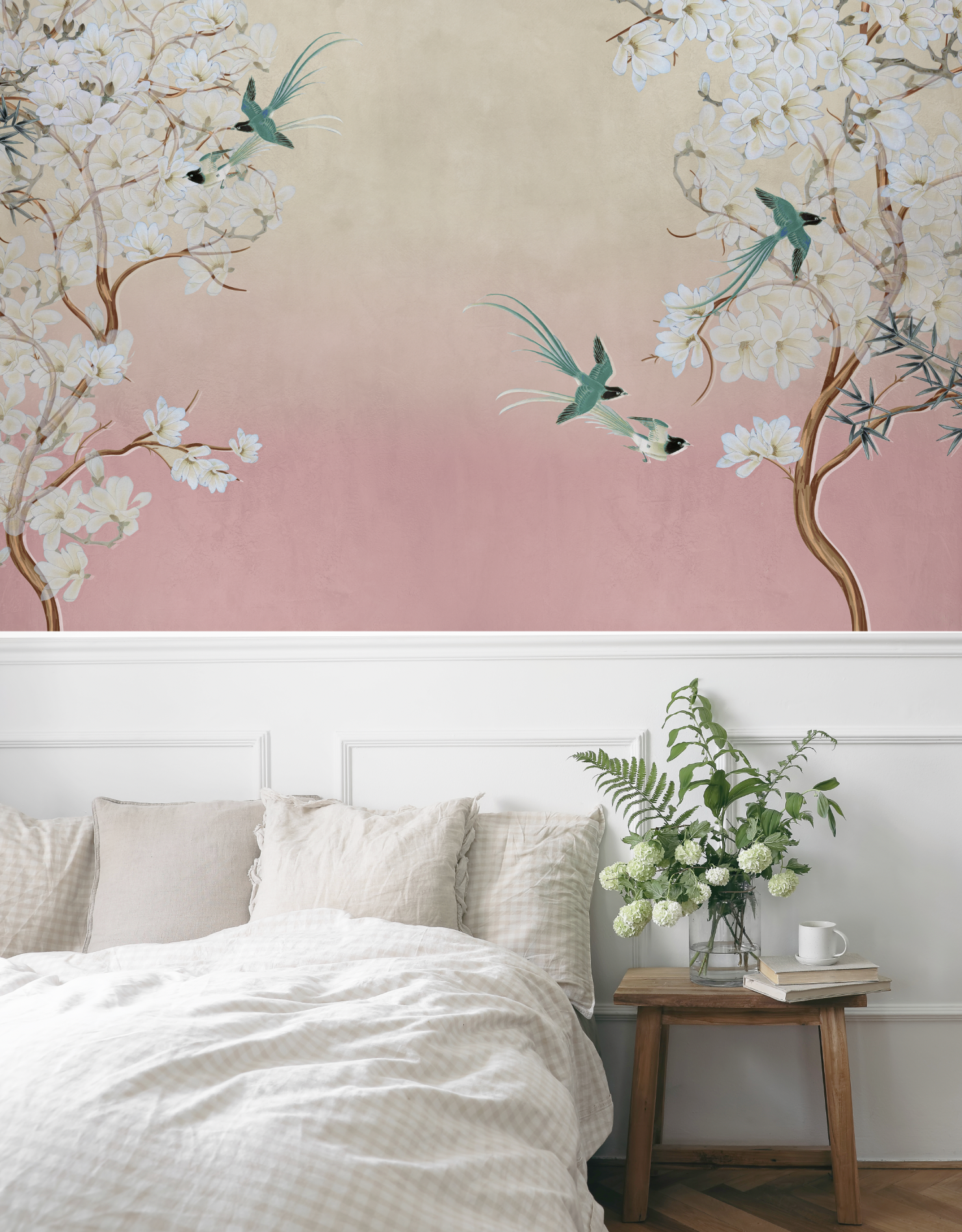 Chinoiserie in Spring in Sunset Pink Wallpaper