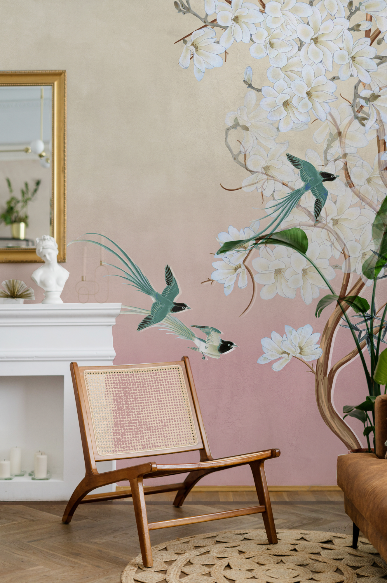 Chinoiserie in Spring in Sunset Pink Wallpaper