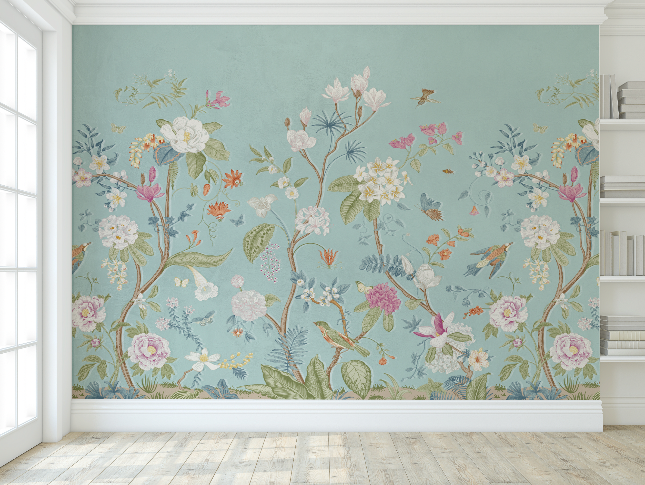 Vibrant Chinoiserie in Blue Wallpaper