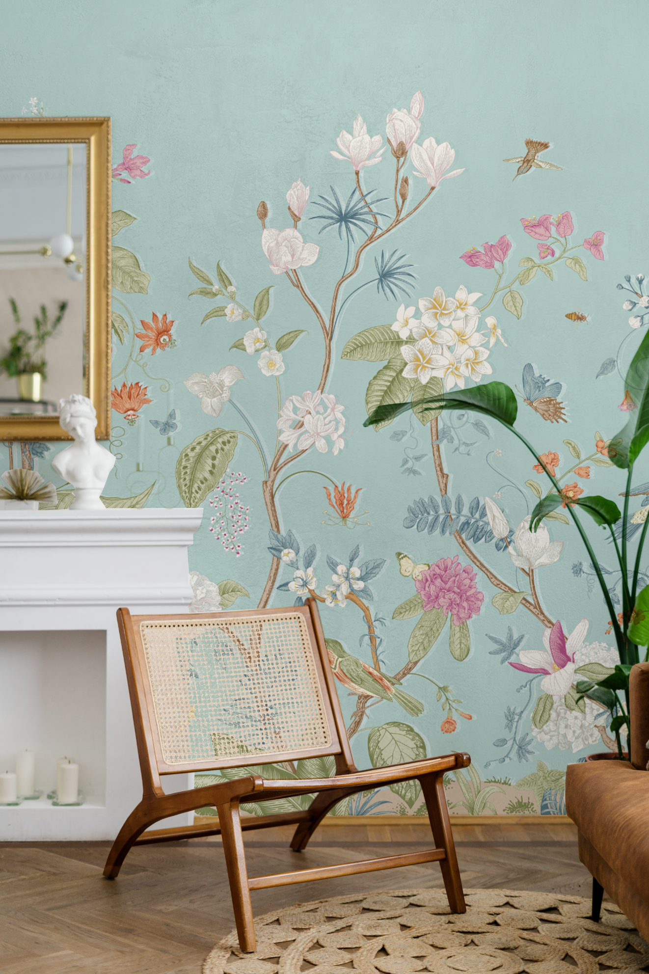 Vibrant Chinoiserie in Blue Wallpaper