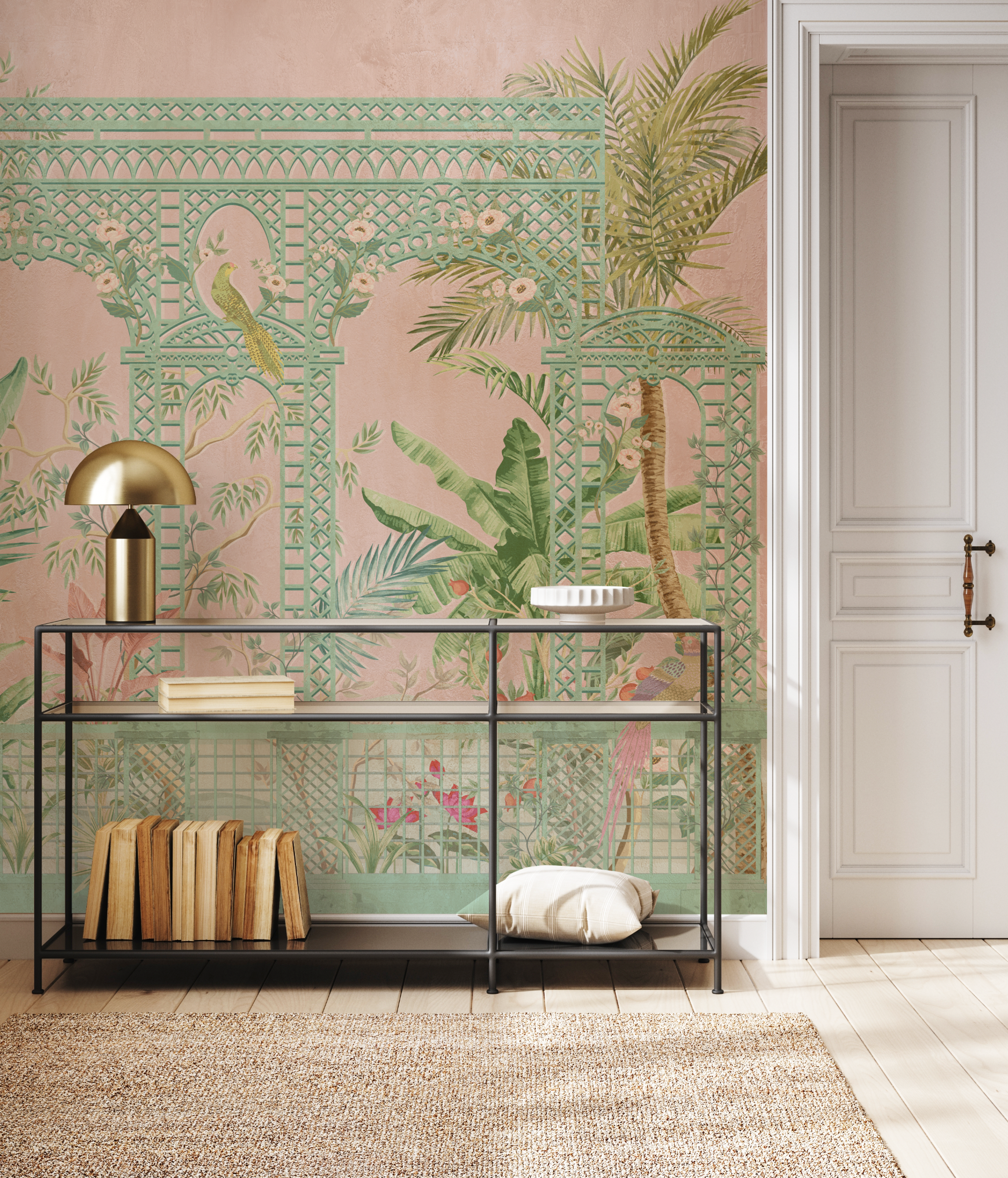 Chinoiserie Lattice in Pink Wallpaper