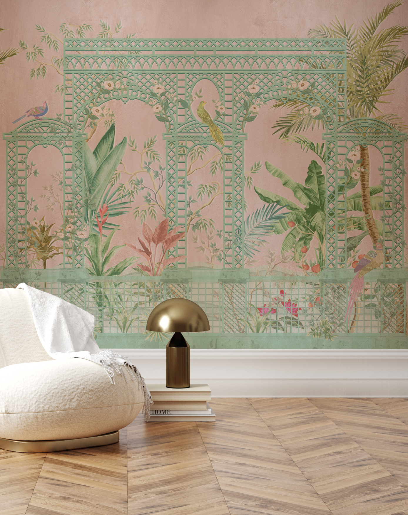 Chinoiserie Lattice in Pink Wallpaper