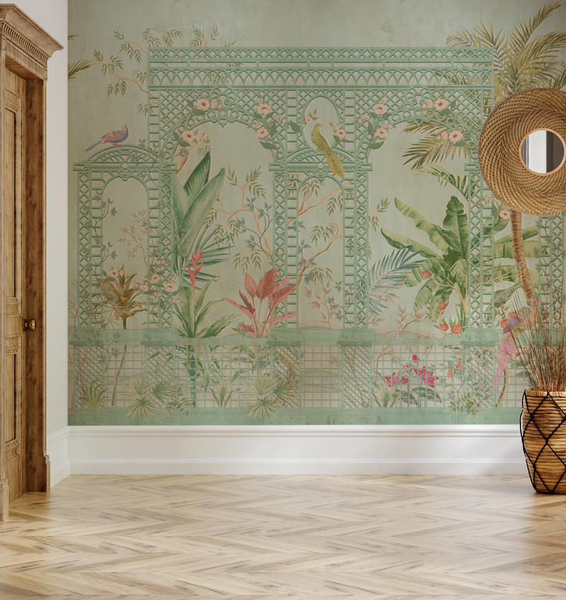 Chinoiserie Lattice in Sage Green Wallpaper chinoiserie wallpaper — Olive et Oriel