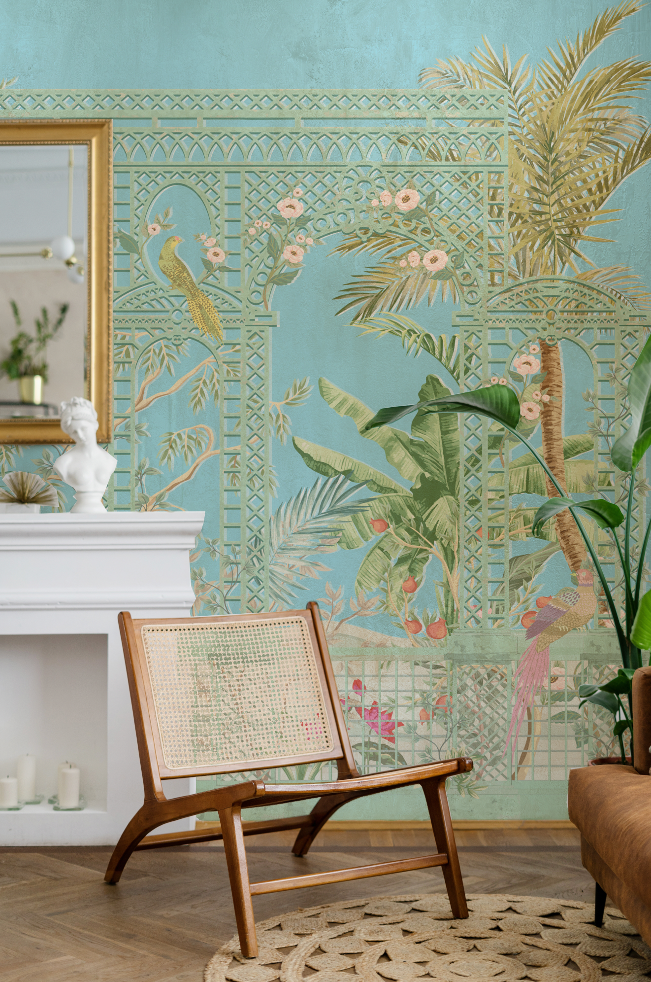 Chinoiserie Lattice in Blue Wallpaper