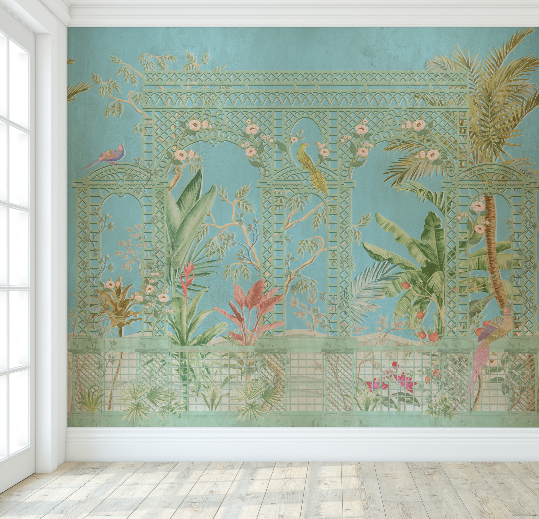 Chinoiserie Lattice in Blue Wallpaper