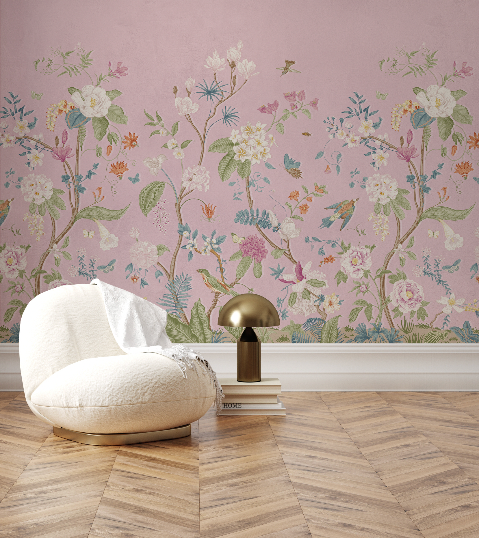 Vibrant Chinoiserie in Pink Wallpaper