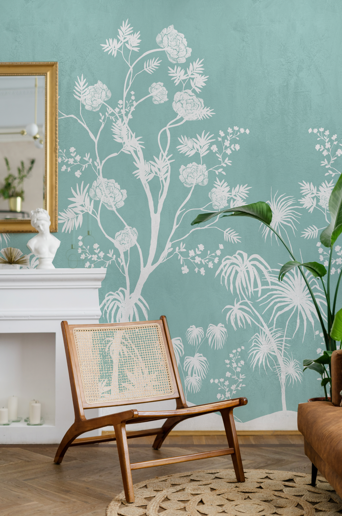 Chinoiserie Garden in Teal Wallpaper