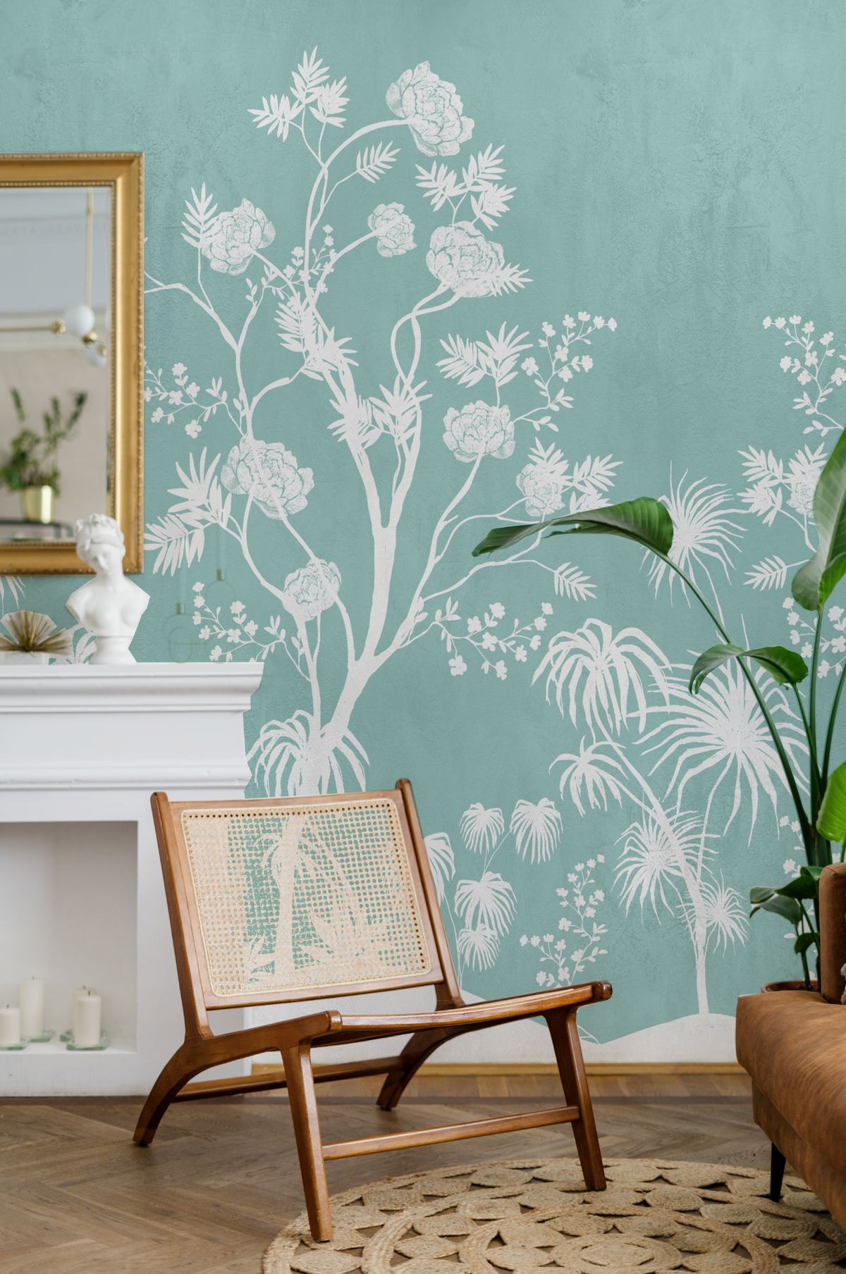 Chinoiserie Garden in Teal Wallpaper chinoiserie wallpaper — Olive et Oriel
