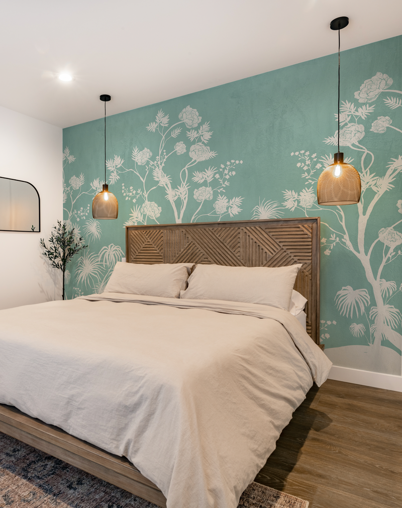 Chinoiserie Garden in Teal Wallpaper chinoiserie wallpaper — Olive et Oriel