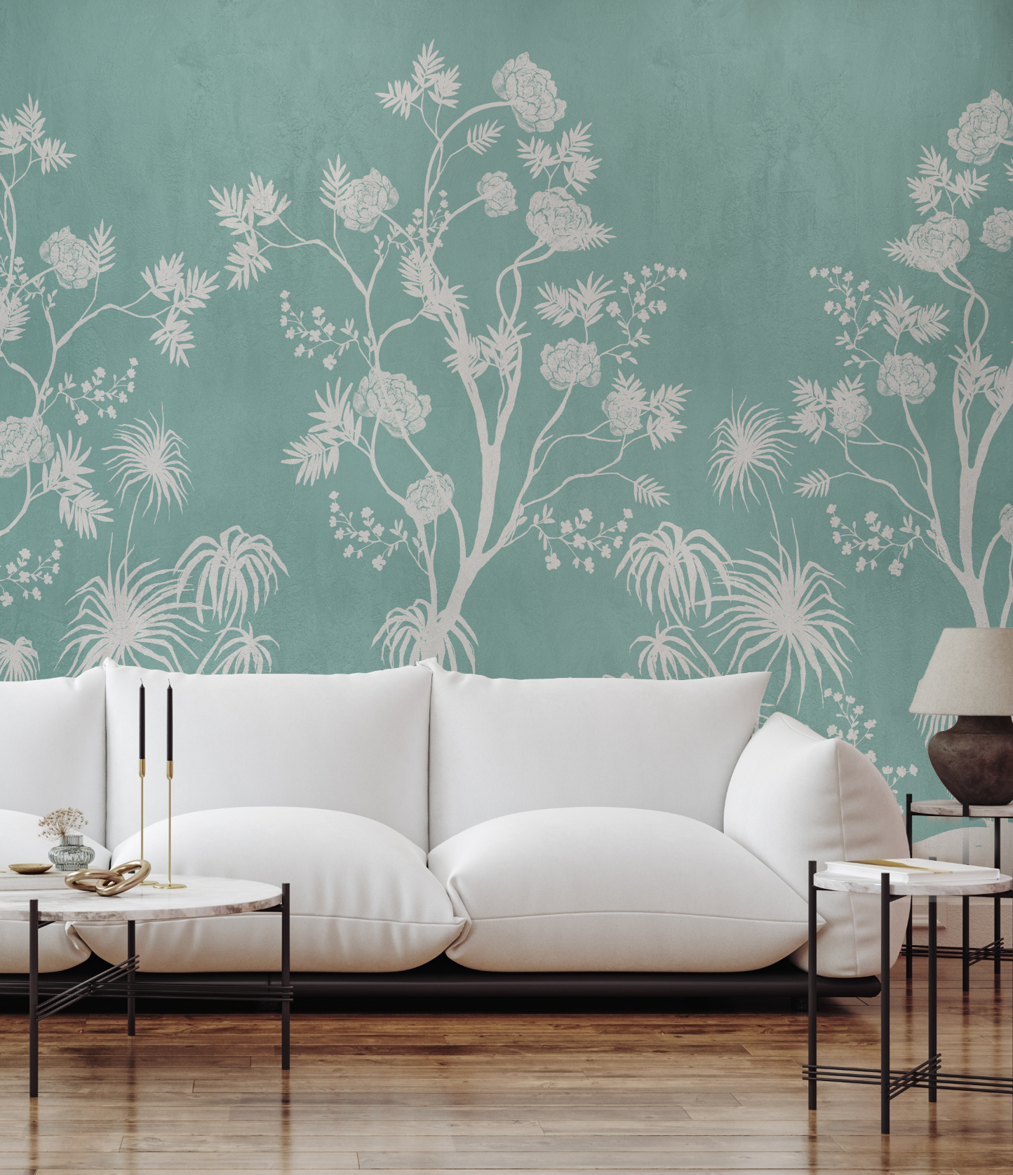 Chinoiserie Garden in Teal Wallpaper