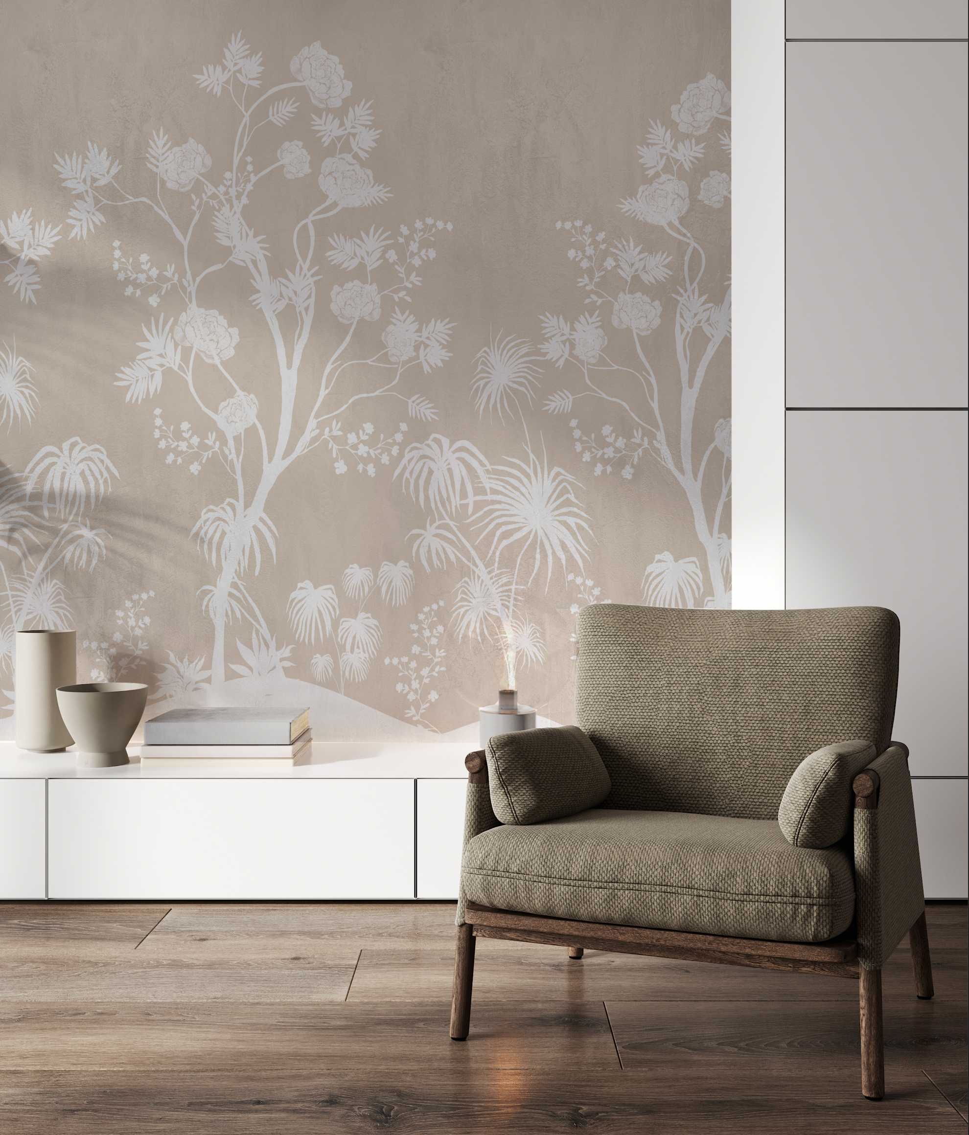 Chinoiserie Garden in Beige Wallpaper