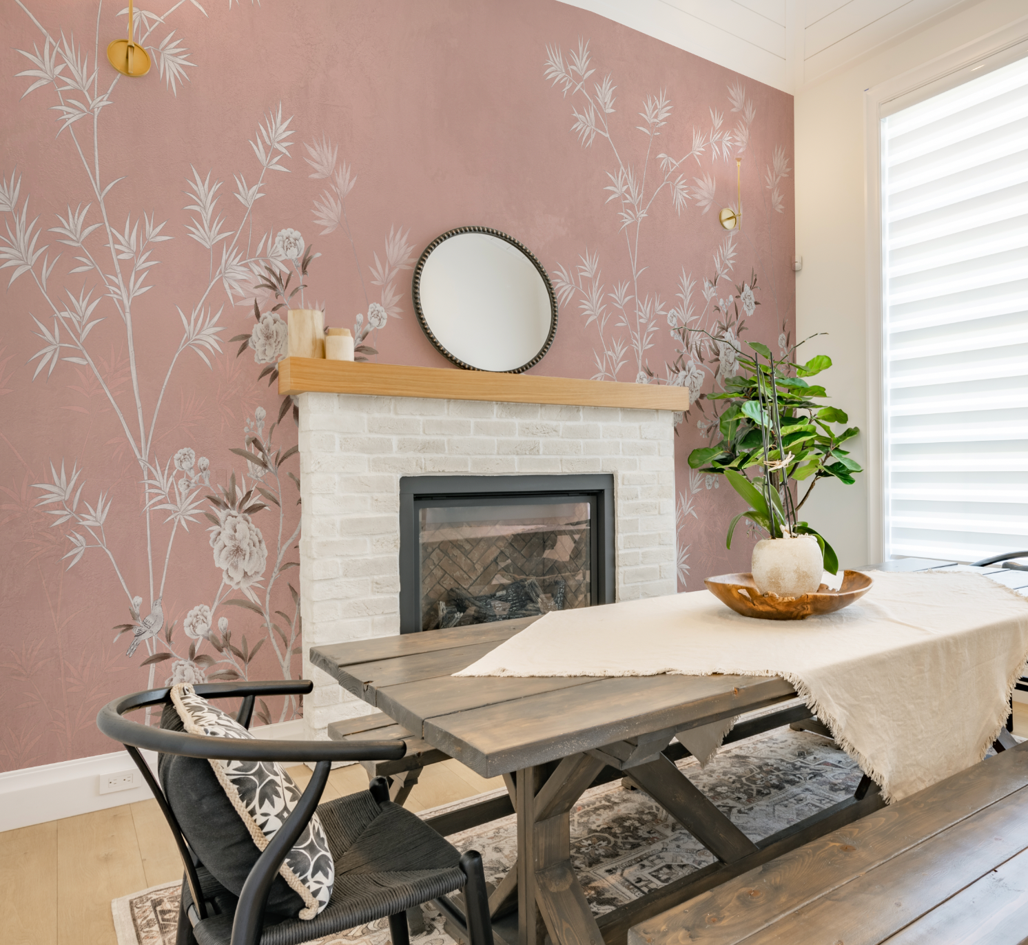 Chinoiserie Bamboo in Dusty Pink Wallpaper