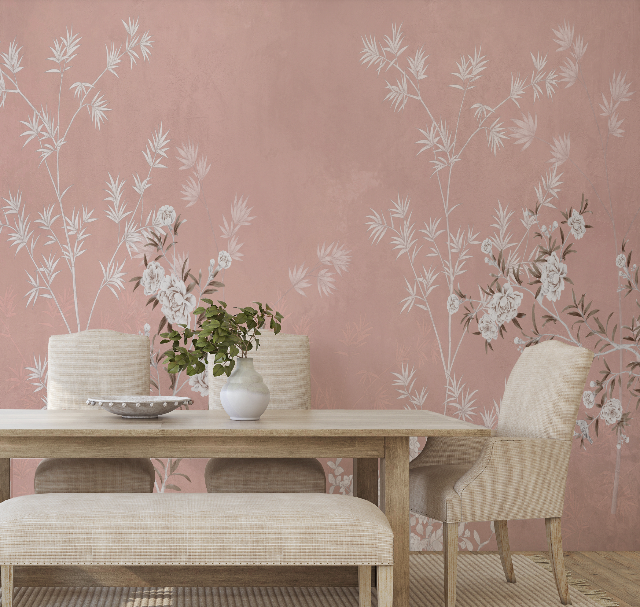 Chinoiserie Bamboo in Dusty Pink Wallpaper