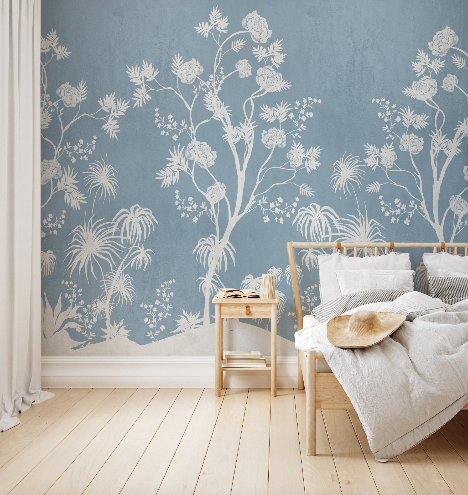 Chinoiserie Garden in Blue Wallpaper