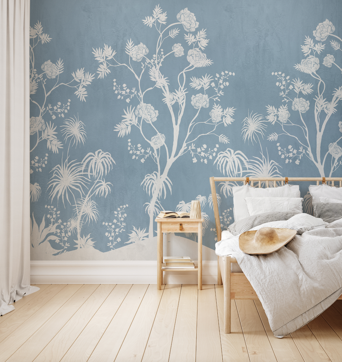 Chinoiserie Garden in Blue Wallpaper chinoiserie wallpaper — Olive et Oriel