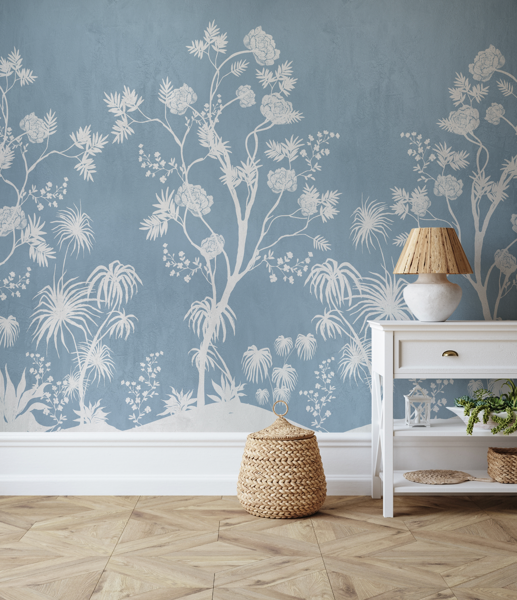 Chinoiserie Garden in Blue Wallpaper