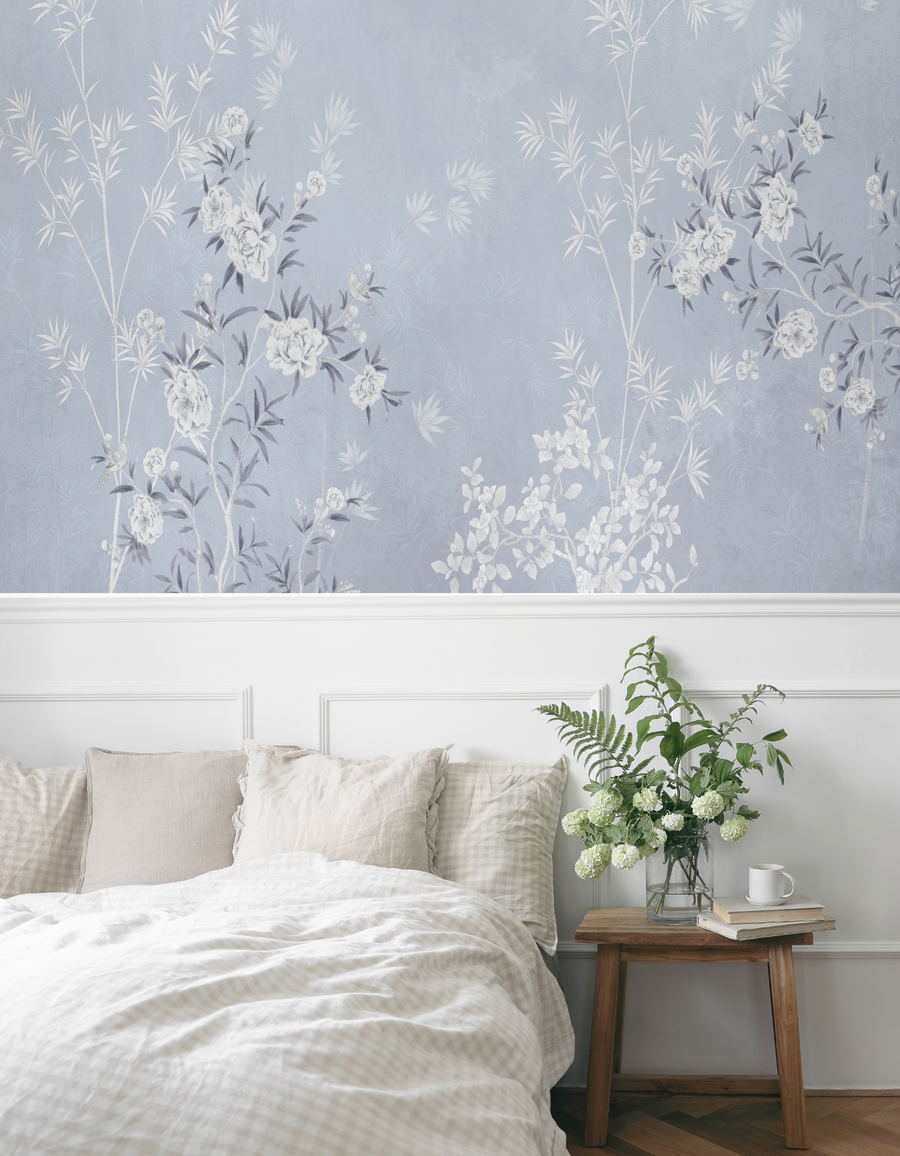 Chinoiserie Bamboo in Blue Wallpaper chinoiserie wallpaper — Olive et Oriel