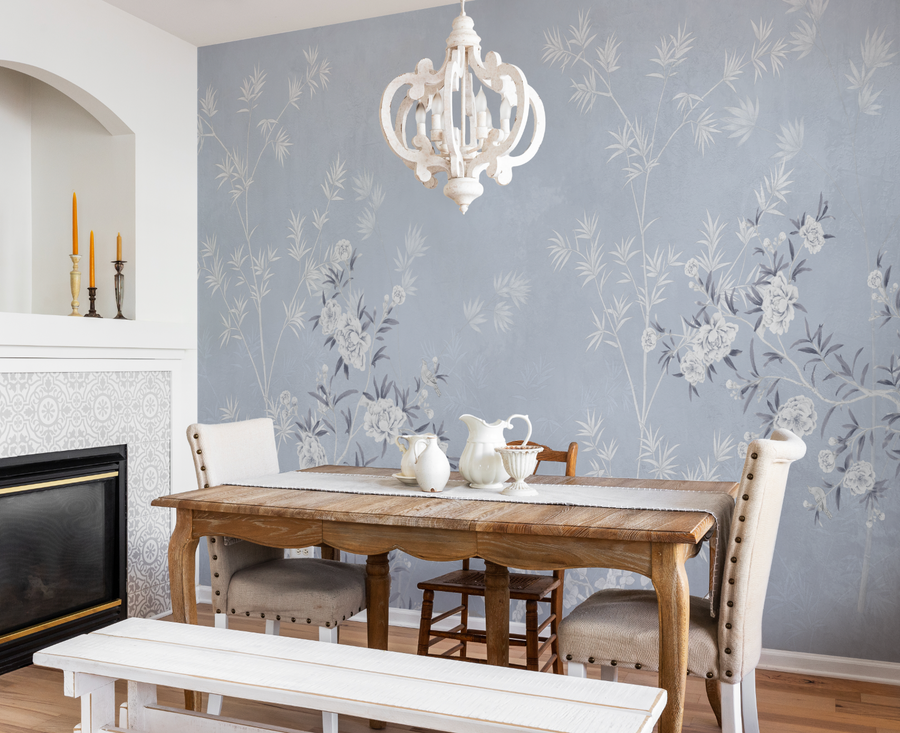 Chinoiserie Bamboo in Blue Wallpaper chinoiserie wallpaper — Olive et Oriel