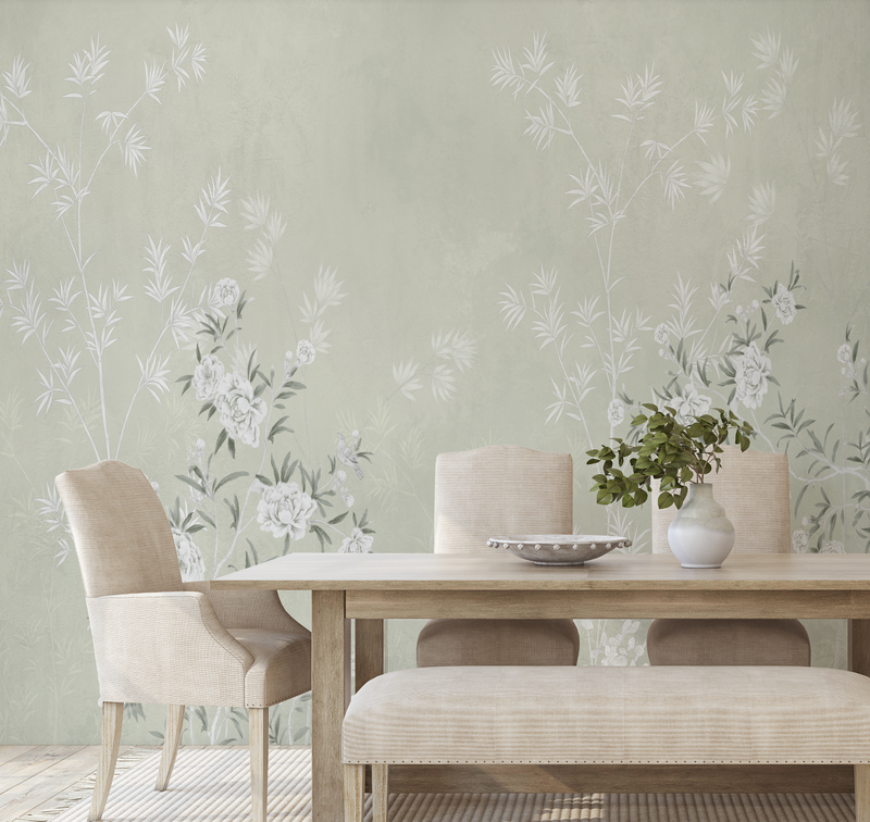 Chinoiserie Bamboo in Sage Green Wallpaper chinoiserie wallpaper — Olive et Oriel